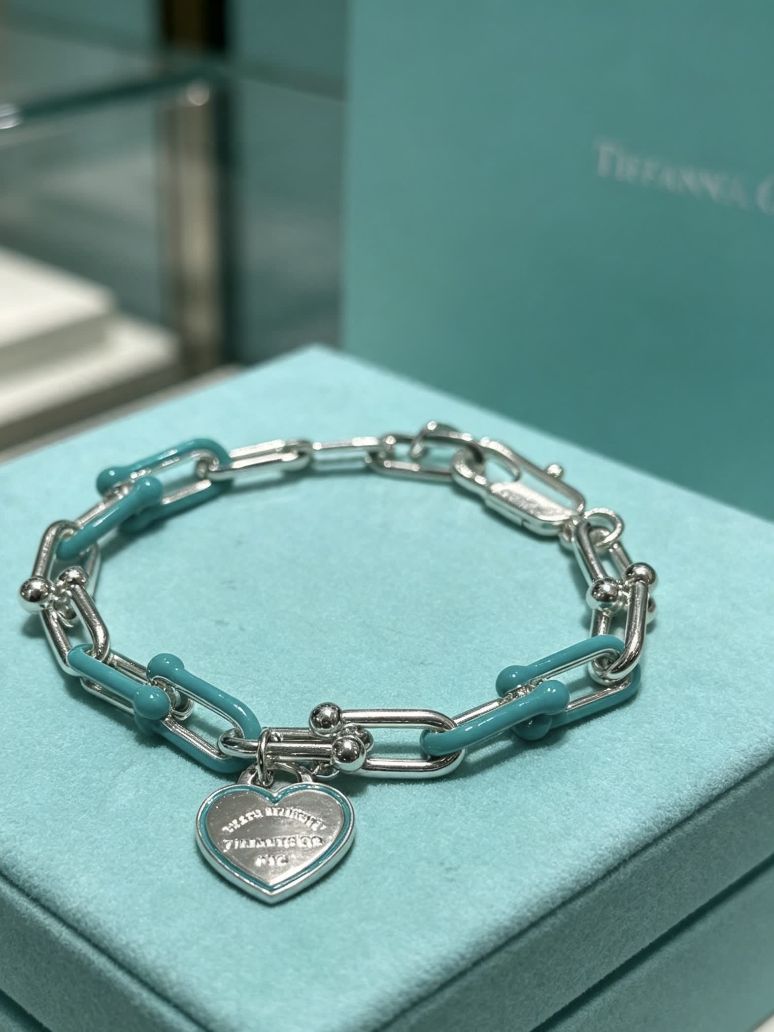 Tiffany & Co. Blue Enamel Heart Tag Bracelet